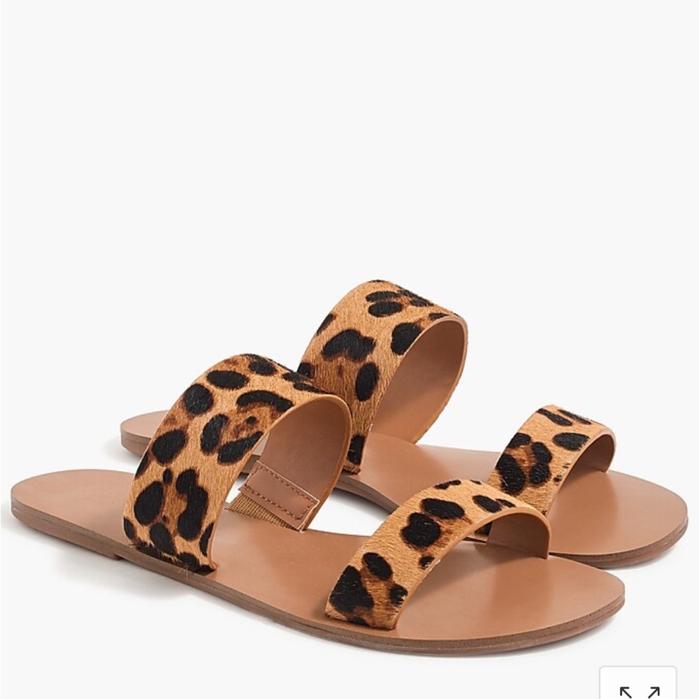 J. Crew Leopard calf hair easy summer slide sandals
